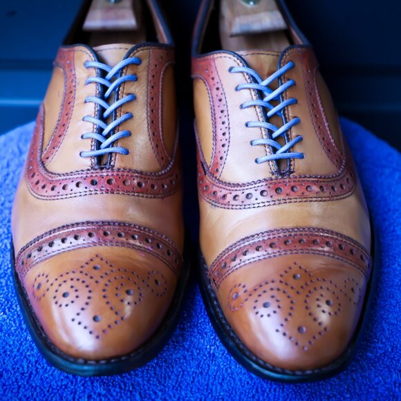 Allen Edmonds 10-D Strand Burnished Walnut Captoe Derby Mens Dress Shoes - Picture 1 of 15